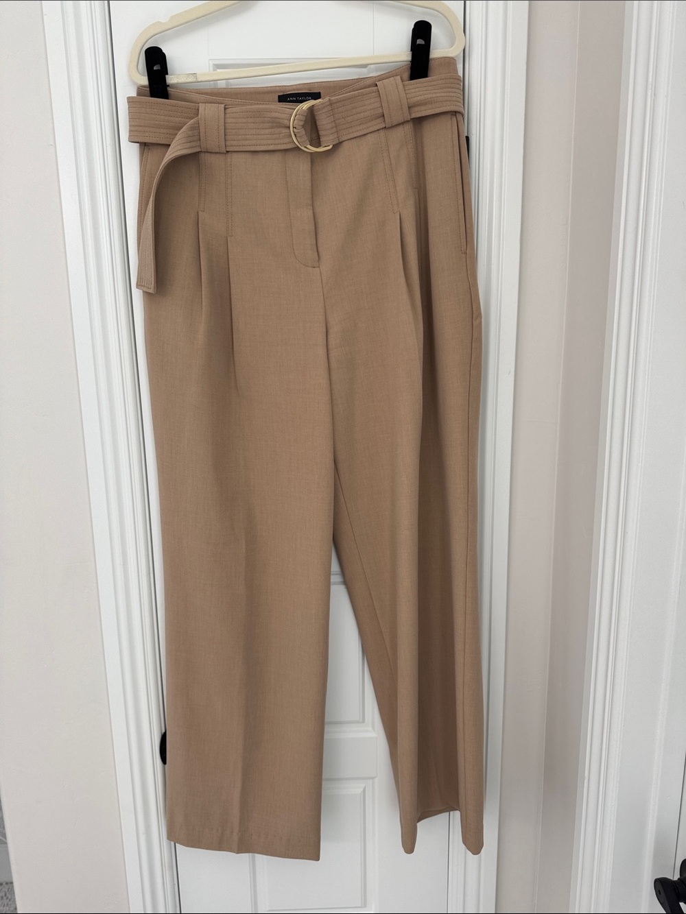 Ann Taylor Belted Wide-Leg Trousers in Tan